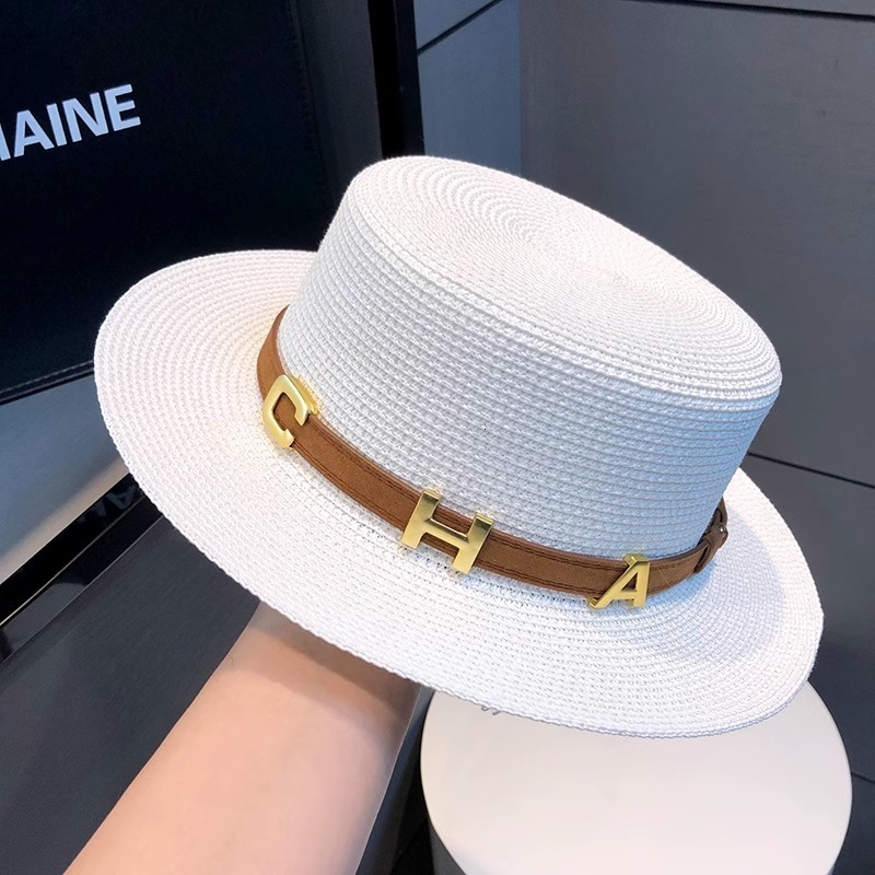 Luxury Brand Designer Cap French Retro Flat Top Summer Beach Sunshade Protection Straw Hepburn Vacation Style Sun Hat For Women