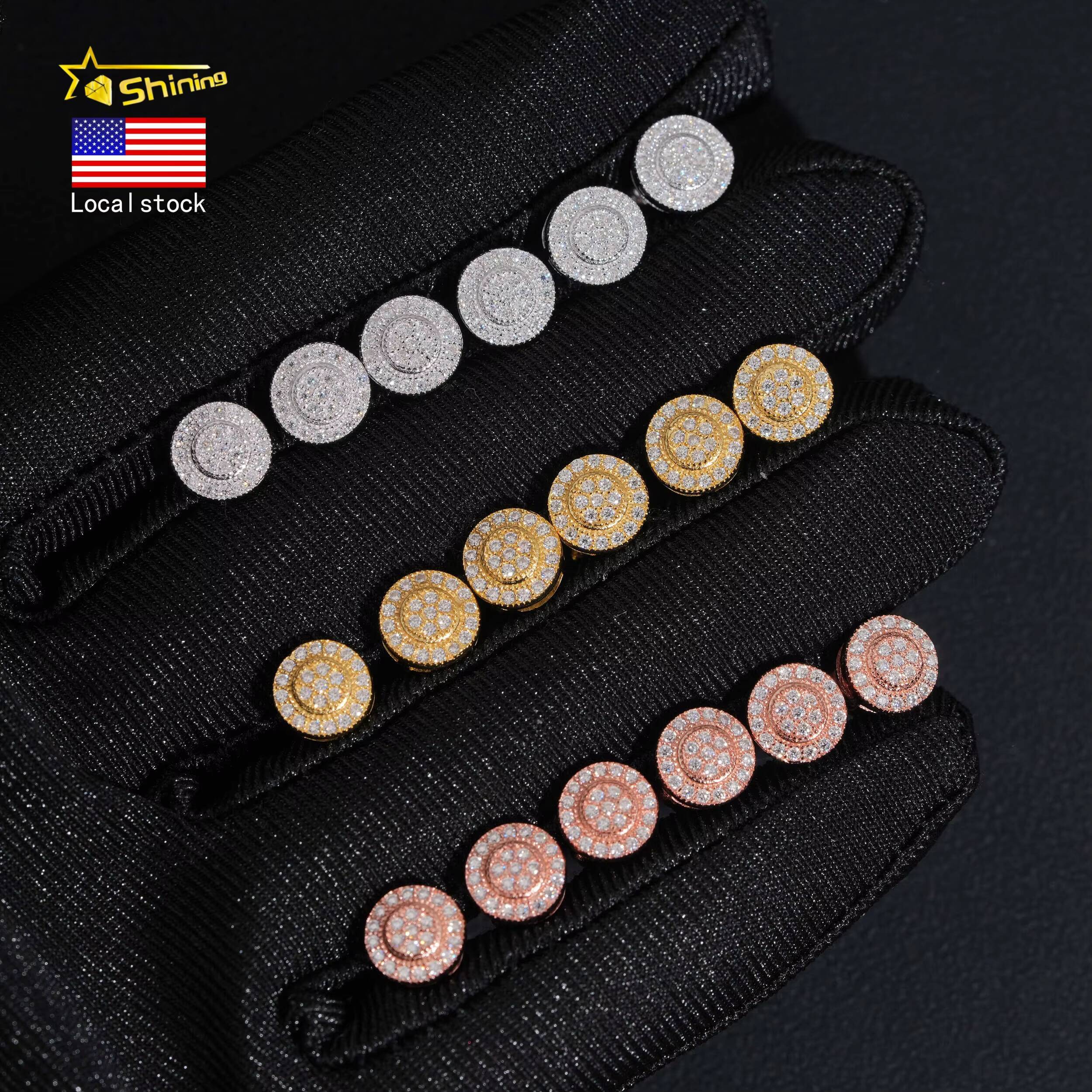 USA Warehouse Fast Delivery 925 Sterling Silver Moissanite Earrings Hip Hop Jewelry Men Women Moissanite Ear Studs Daily Wear
