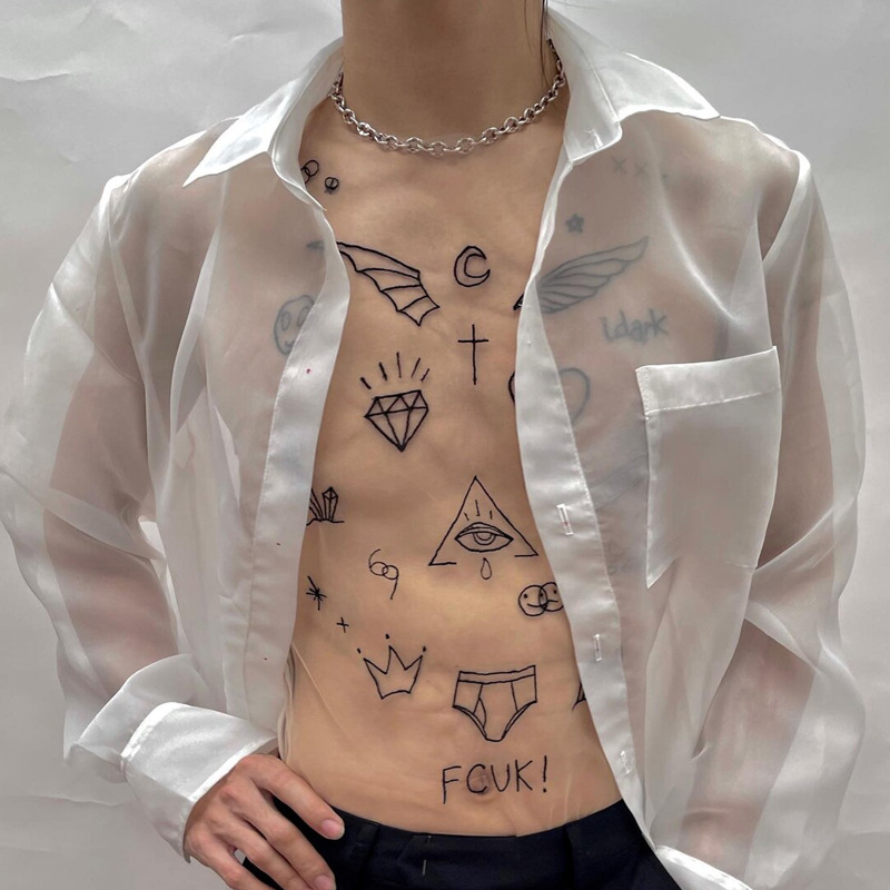 Men's Sheer Cartoon Print Tank Top, Slim Fit Stretchy Sleeveless T-shirt, Trendy See Through Inner Layer Top