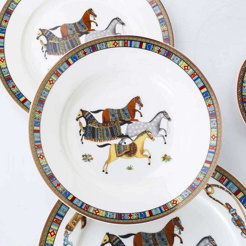 Tableware Plates Artistic Hand Painted Horse Dinner Plate Ceramic Kitchenware for Household Dining Room Serving Dish Decor