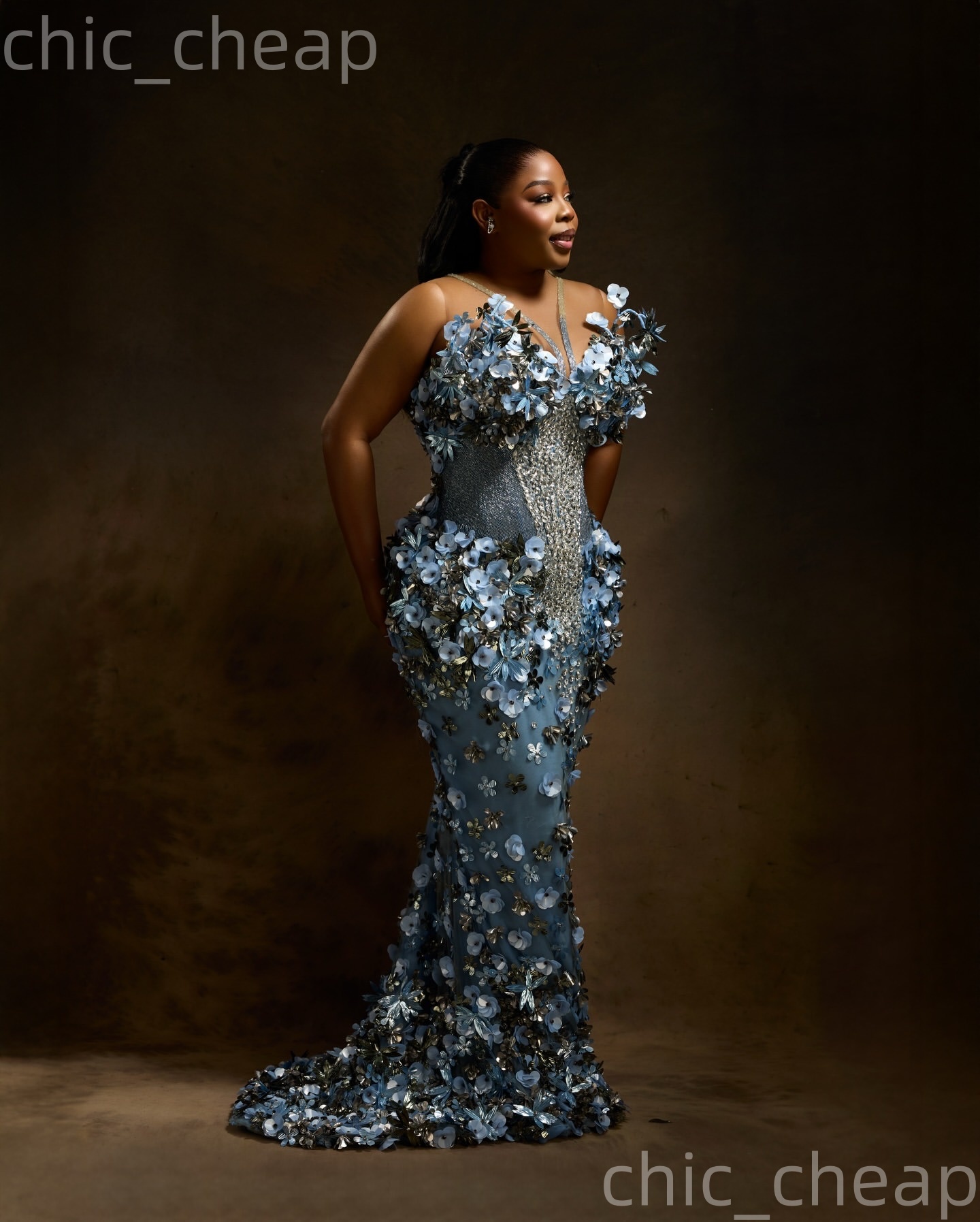 Aso Ebi Silver Mermaid Prom Dresses 2026 Flowers Crystals Sheer Neck Evening Formal Party Second Birthday Engagement Gowns Dress For Special Occasions