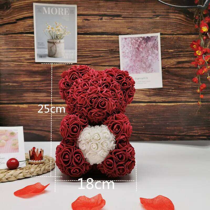 Customized Artificial Flowers Rose Bear Multicolor Plastic Foam Teddy Girlfriend Valentines Day Gift Birthday Party Decoration W260114