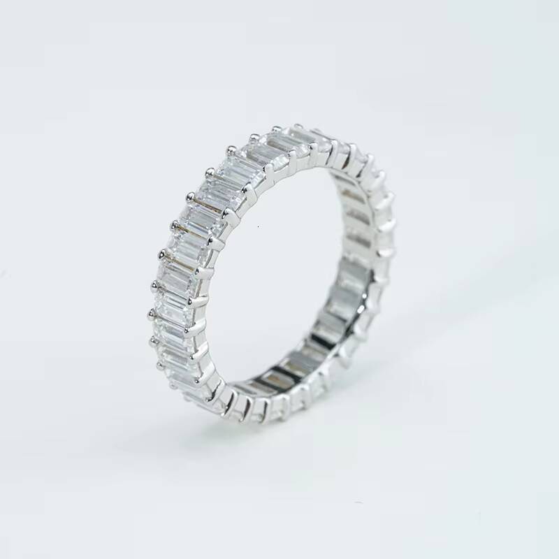 Moissanite Eternity Band S925 Sterling Silver 2x4mm Baguette Cut DEF VVS Moissanite Gemstone Wedding Rings for Women Ladies