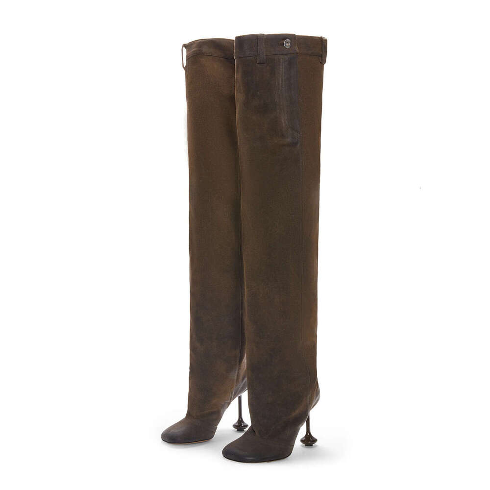 2024 Autumn Winter New Foreign Trade Square Irregular Heel Long Large Round Toe Sexy Over-the-Knee Plus Size Slouch Boots for Women