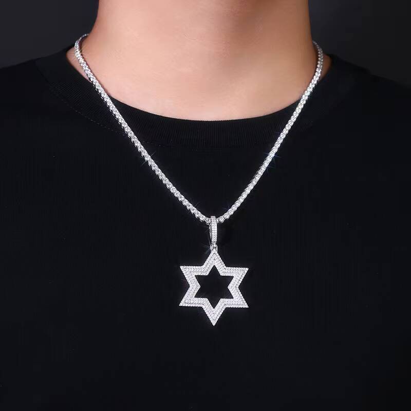 Star Outline Iced Out 925 Sterling Silver Pave VVS Moissanite Hip Hop Jewelry Pass Diamond Test Moissanite Iced Out Pendant
