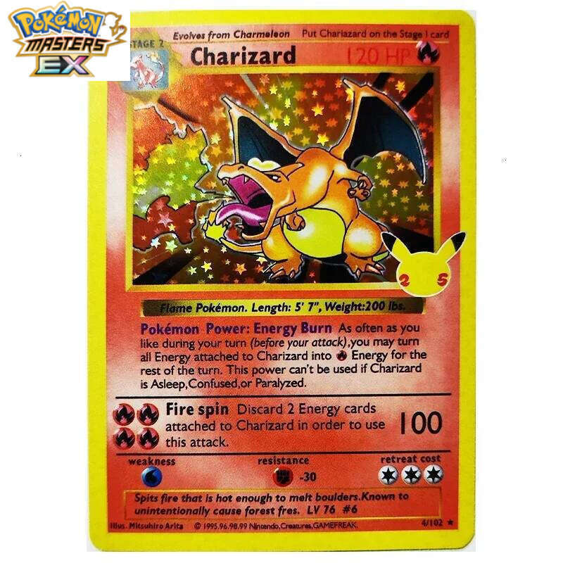 3pcs Pokemon 25Th Anniversary PTCG Charizard Blastoise Flash Game Anime Rare Collection Cards Gift Toys L260114 edec