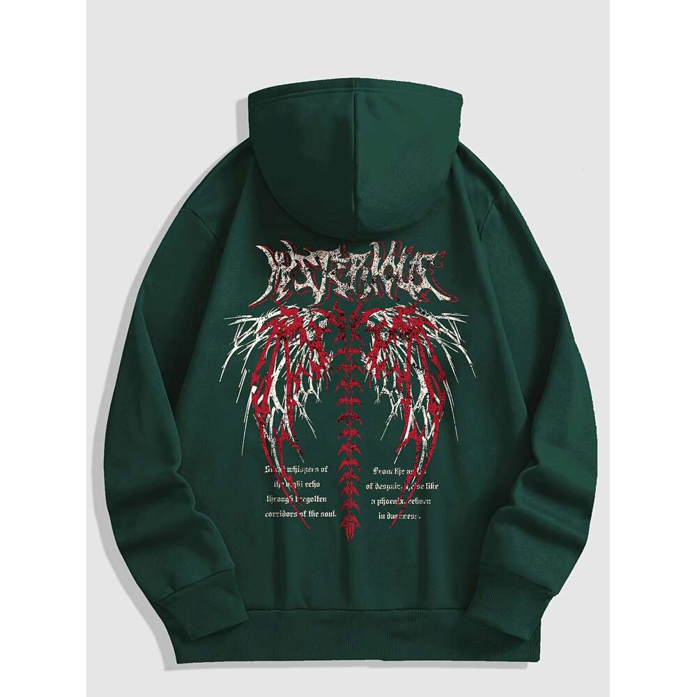 Men's Stylish Hooded Sweatshirt With Fleece, Featuring Skeleton Letters Print On Both The Front Back, Suitable Couples, Long-Sleeved Jacket, Thic