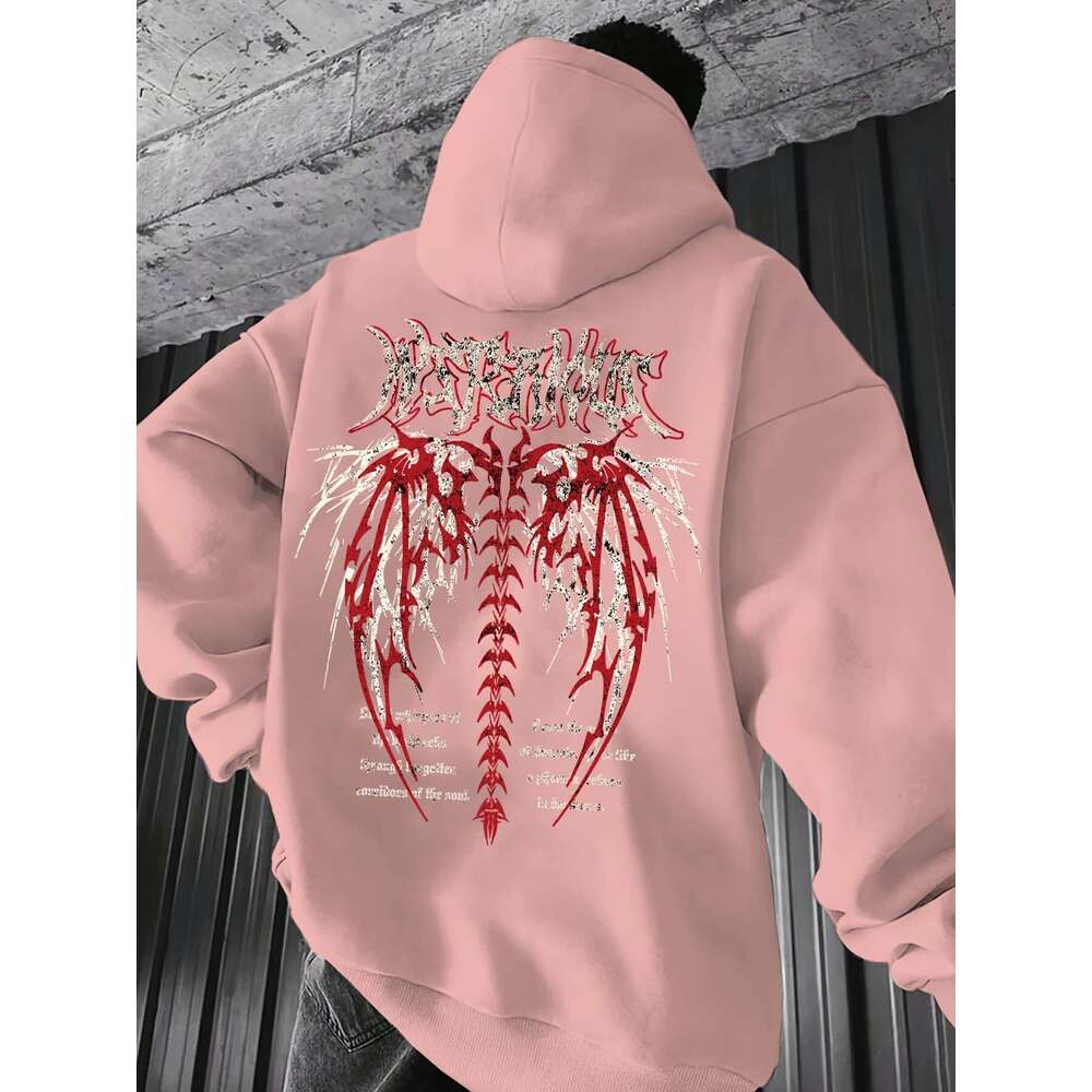 Men's Stylish Hooded Sweatshirt With Fleece, Featuring Skeleton Letters Print On Both The Front Back, Suitable Couples, Long-Sleeved Jacket, Thic