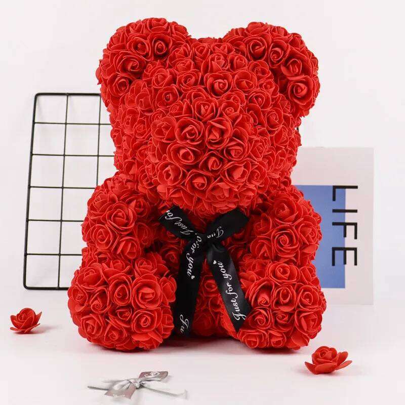 25cm Rose Bear Artificial Flowers Girlfriend Anniversary Christmas Valentine's Day Gift Birthday Present For Wedding Party W260114