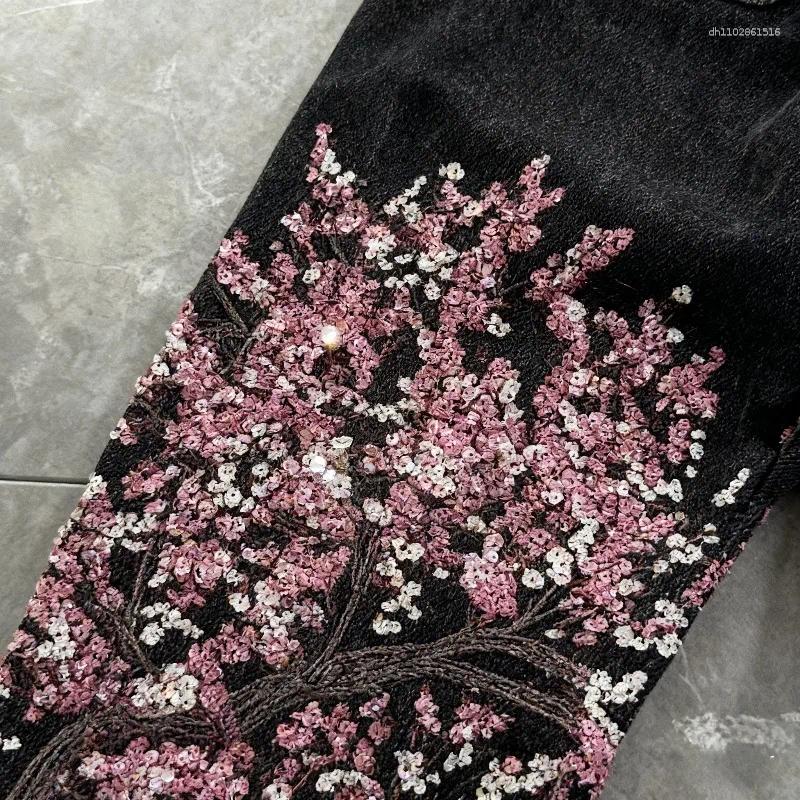 Men's Jeans Retro Cherry Blossom Tree Embroidered Loose Wide Leg Pants Y2K Harajuku Men Women Trendy Derschutze Label Streetwear