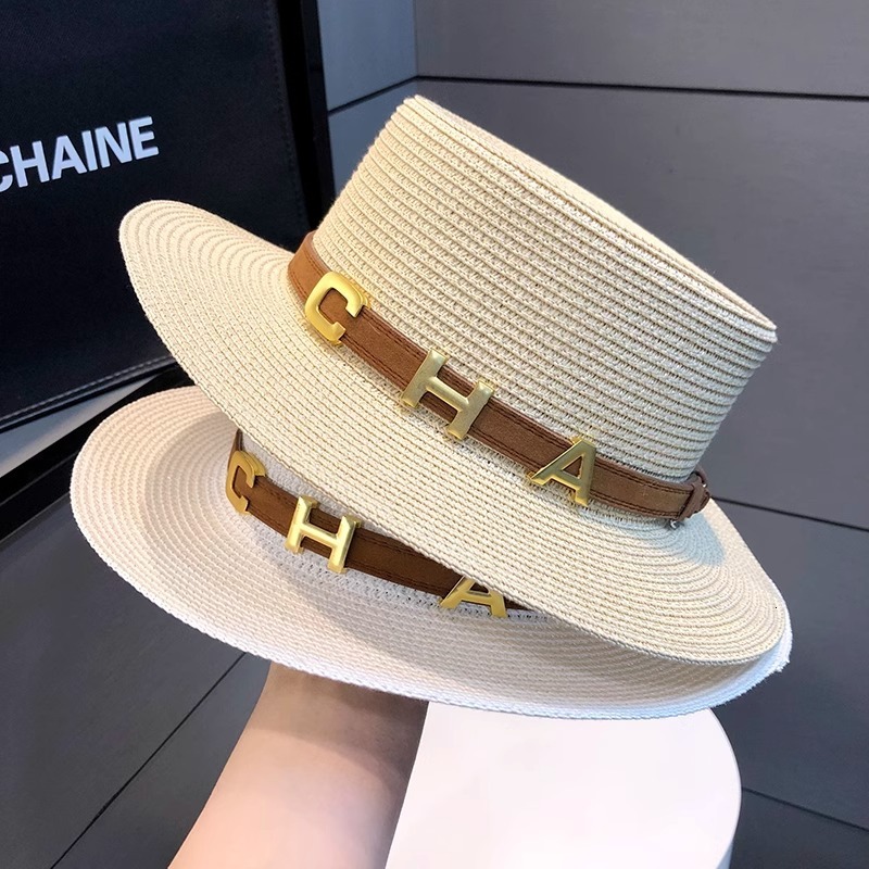 Luxury Brand Designer Cap French Retro Flat Top Summer Beach Sunshade Protection Straw Hepburn Vacation Style Sun Hat For Women