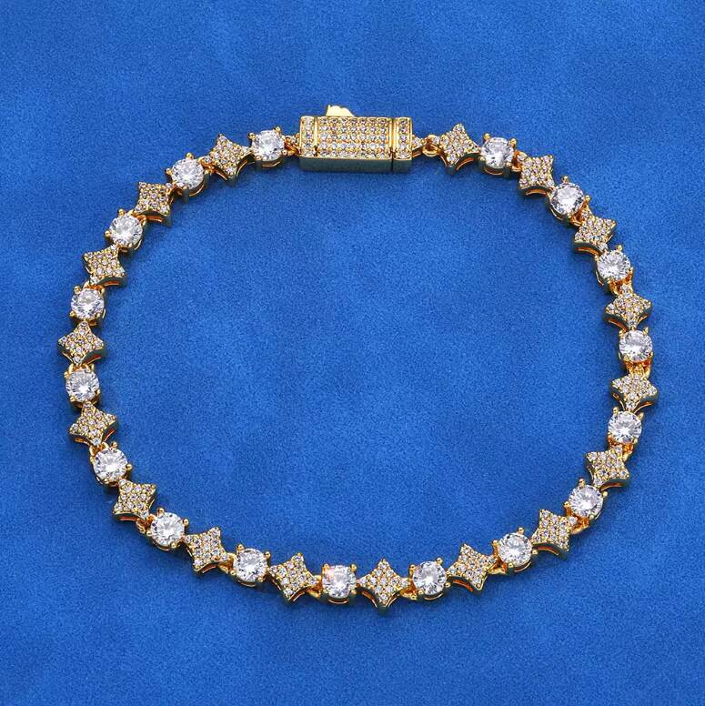 RGEM Hip-hop 925 Sterling Silver Rhodium Plated Light Luxury Cross and Round Zircon Chain Tennis Bracelet for Multiple Lengths