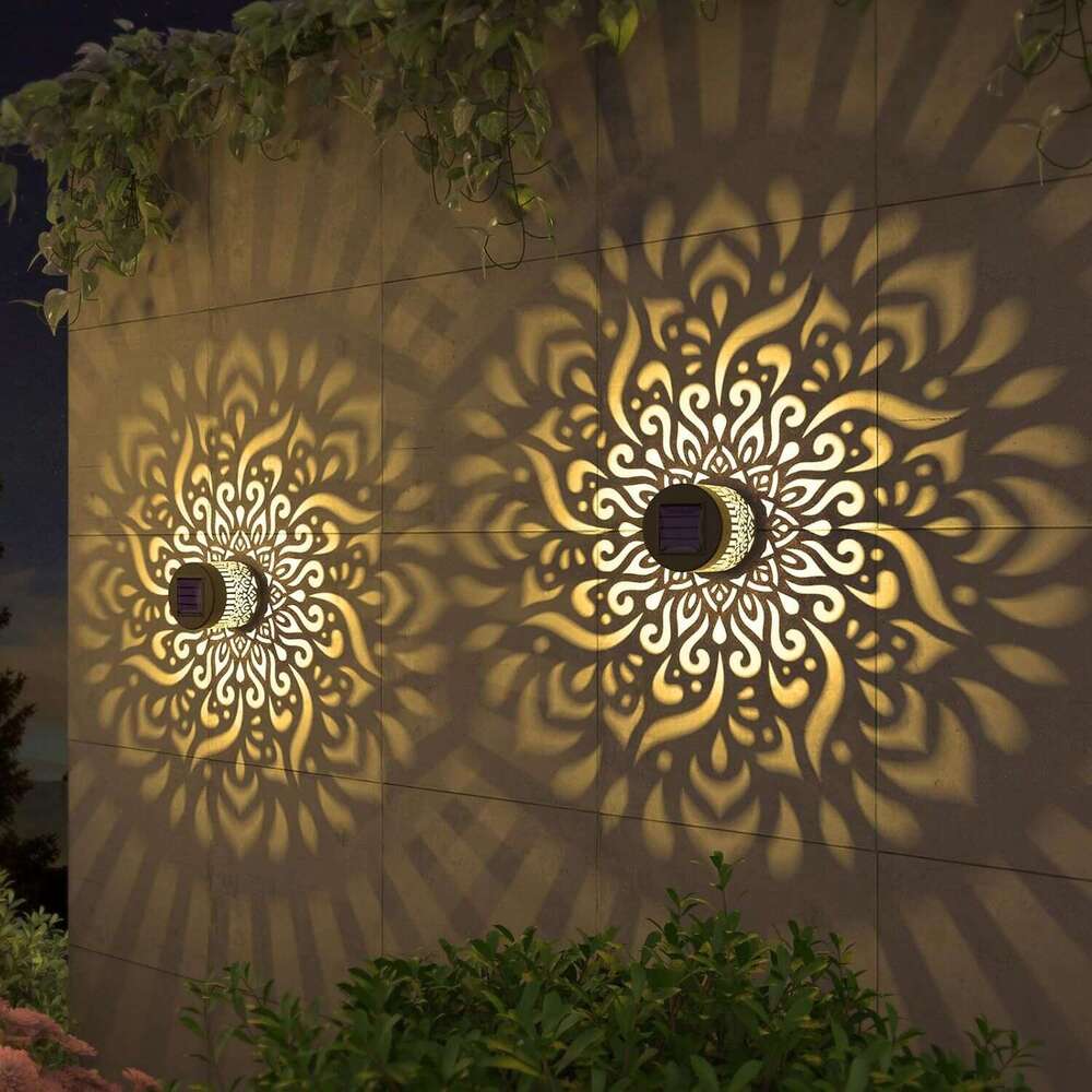 Solar Outdoor Waterproof Spotlight Mandala Pattern Sensor Garden Villa Iron Wall Hanging Lantern Light