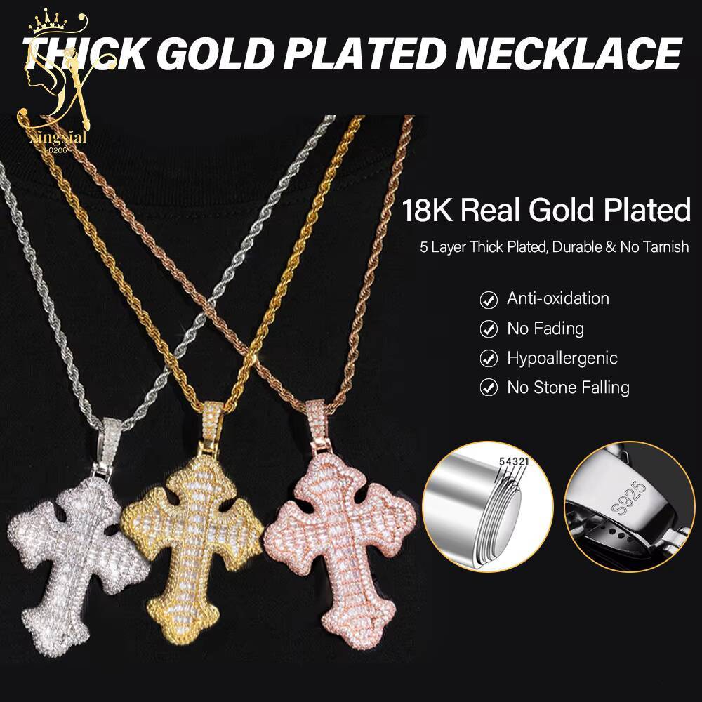Xingsial Custom Hip Hop Women Men Jewelry Cross Vvs Pure Silver 925 Iced Out Moissanite Cross Pendant Without Chain