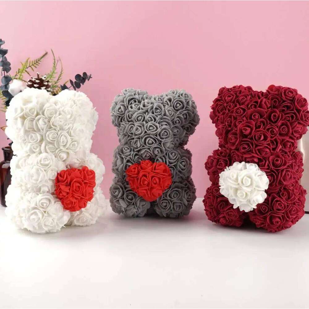 Customized Artificial Flowers Rose Bear Multicolor Plastic Foam Teddy Girlfriend Valentines Day Gift Birthday Party Decoration W260114