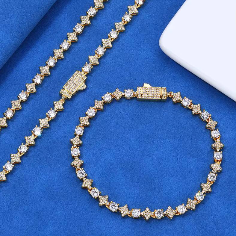 RGEM Hip-hop 925 Sterling Silver Rhodium Plated Light Luxury Cross and Round Zircon Chain Tennis Bracelet for Multiple Lengths