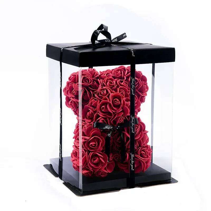 Rose Artificial Foam Flowers Bear, Romantic Gift for Valentine's Day, Anniversary, Wedding, Birthday with Box W260114