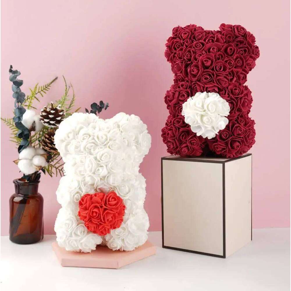 Customized Artificial Flowers Rose Bear Multicolor Plastic Foam Teddy Girlfriend Valentines Day Gift Birthday Party Decoration W260114