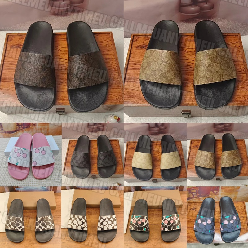 Designer Mens Womens coac Slides Sandals Flats Slippers Stylish Summer Outdoor Beach Sandal Floral Print Flip Flops Brown Non-slip Sliders Comfortable Shoes