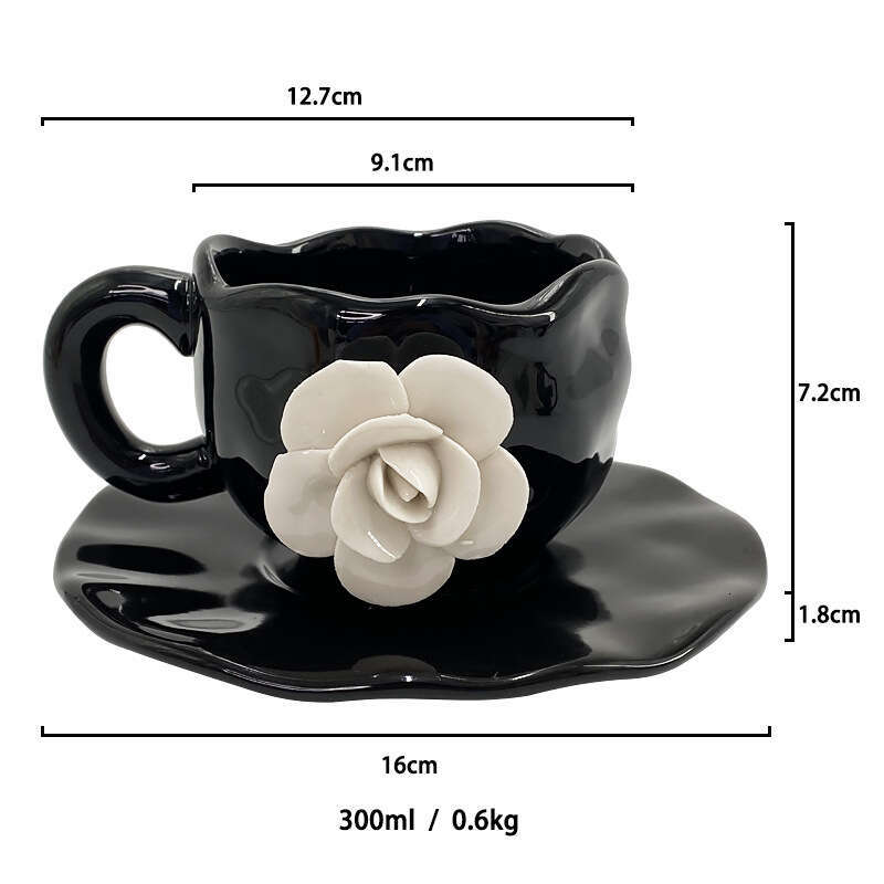 Luxury Porcelain Coffee Mugs Artisan Shaped White Rose Saucer Realistic Flower Cup Drinking Utensils Home Kitchen Cozy Tea Break Decor