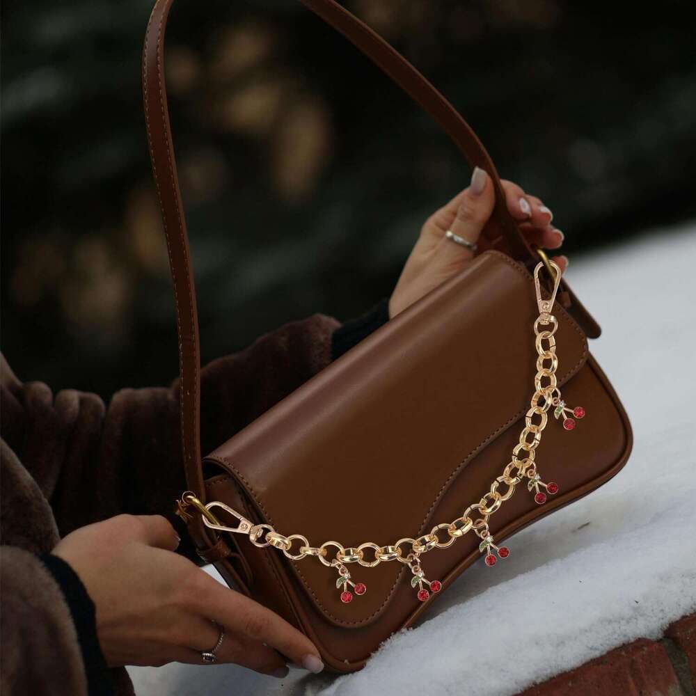 Gold Chain with Five Charms Cherry Keychain Women Cute Fruit Key Chain Fashion Jewelry Decorative Keyrings for Bag Purse Keys Handbags