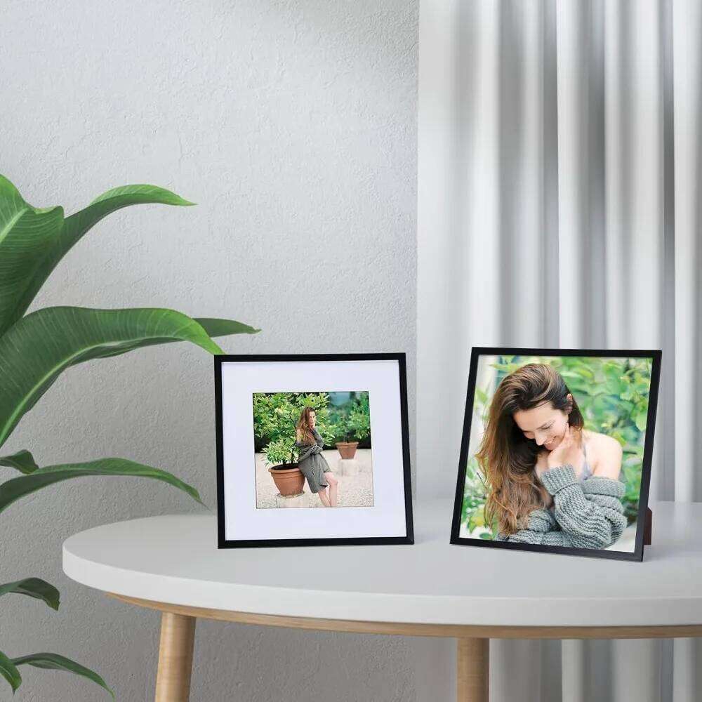Valentine's Day Set of 16 Black 12x12 Inch Picture Frames, Matted 8x8 Photos, Lightweight Square Frames for Wall Display 26H0114