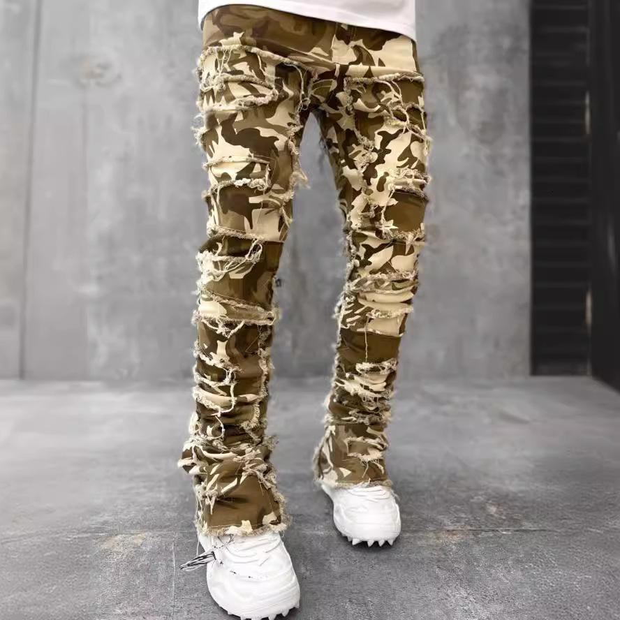 Fashionable Clothing Designed By Luxury Brand Designers New Men's Straight-leg Jeans Style From Europe And America Best-selling Elastic Patch Str - view 4