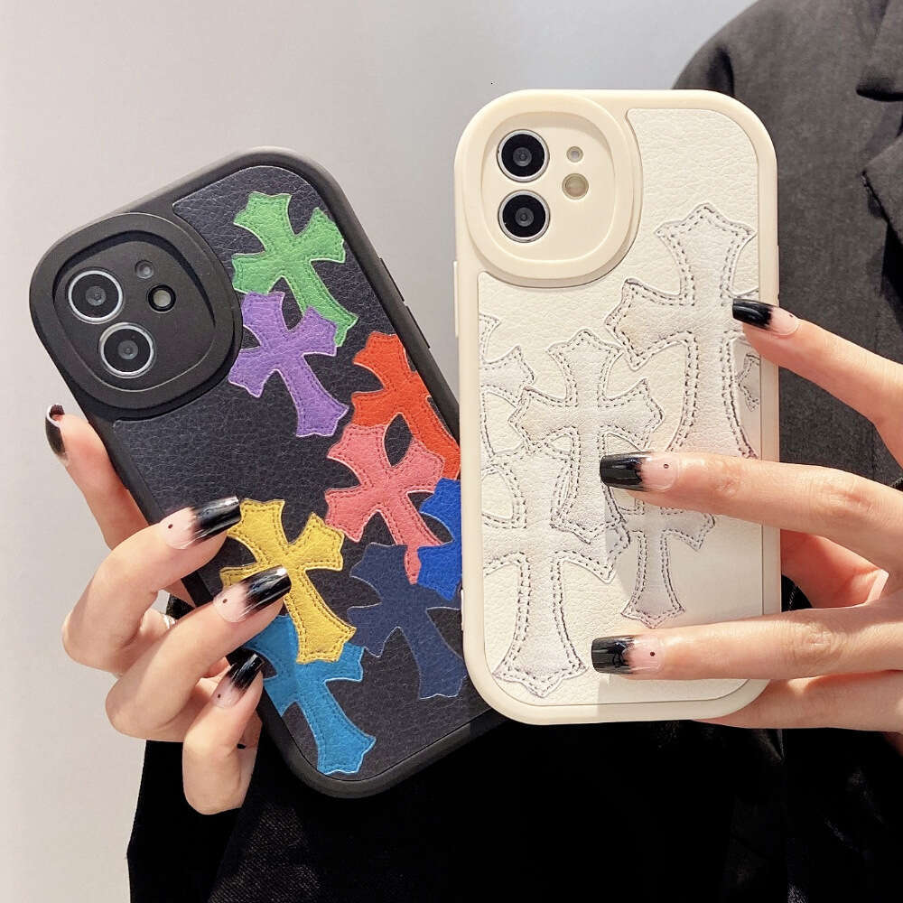 Trendy Cross Pattern iPhone Case, Leather Texture Protective Cover with Colorful Patchwork & Stitching Design, Compatible with iPhone 17 Pro Max/15/12