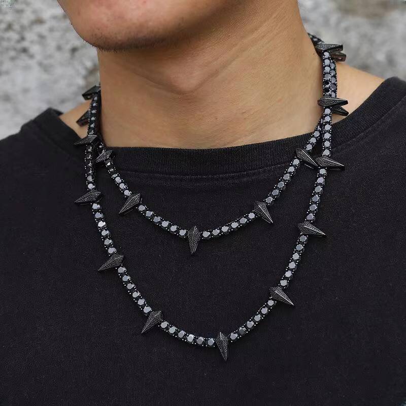 Hiphop Necklace Passed the Diamond Tester 5MM925 Silver Black VVSmoissanite Tennis Chain Necklace Men and Women High-end Jewelry