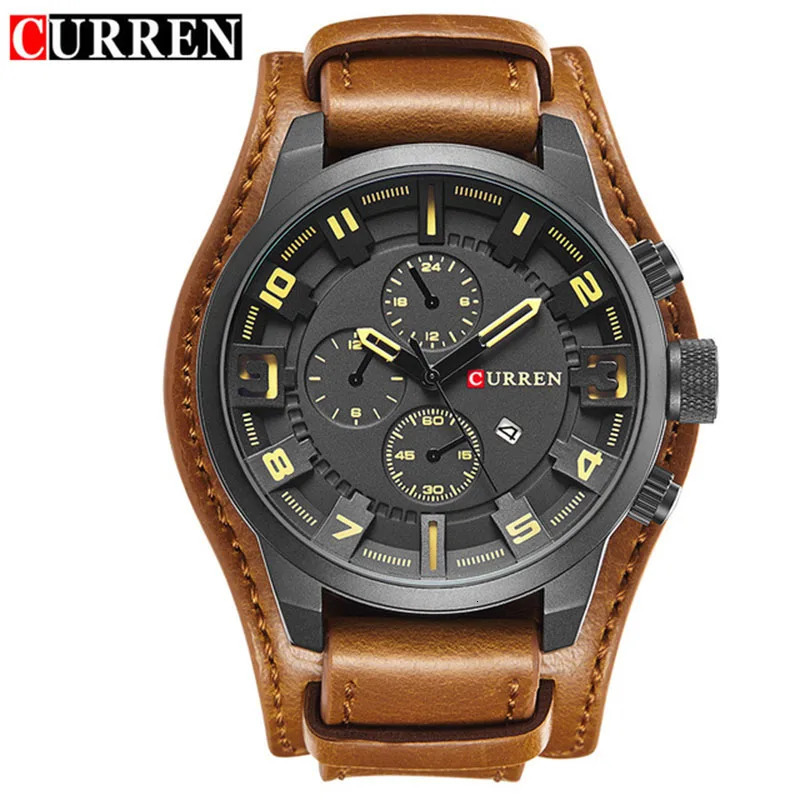 Watches CURREN Men Watch Leather Strap Fashion Quartz-Watch Casual Sports Wristwatch Date Clock Relojes 8225 260114