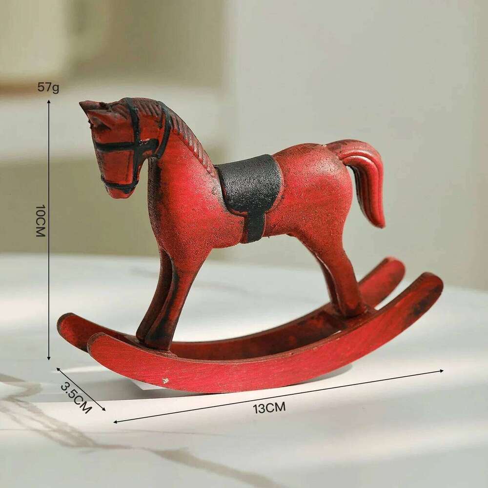 Wooden Nordic Retro Rocking Horse Ornament Desk & Decor Balance Art Adornment Creative Hand Carved Animal Figurines Xmas Kids Gift Crafts