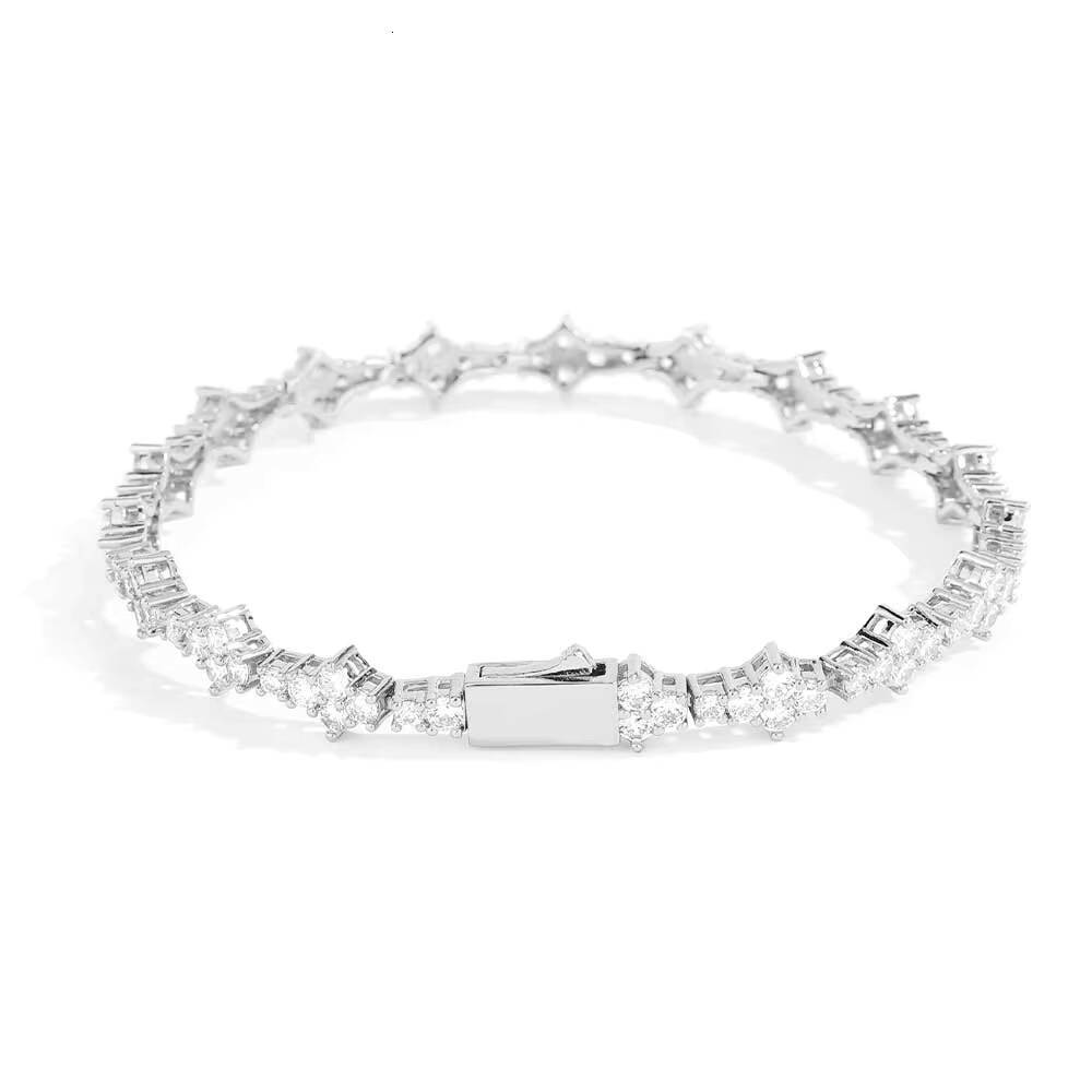 NUOYA New Arrive 65mm Silver Tennis Chain Brass with Bling Zircon Flower Shaped Tennis Chain Necklace for Women