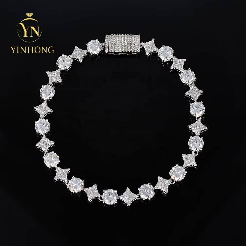 Wholesale Trendy Jewelry 925 Silver Hip Hop Jewelry Bracelet Prong D Color Moissanite Star Bracelet for Friends Gift