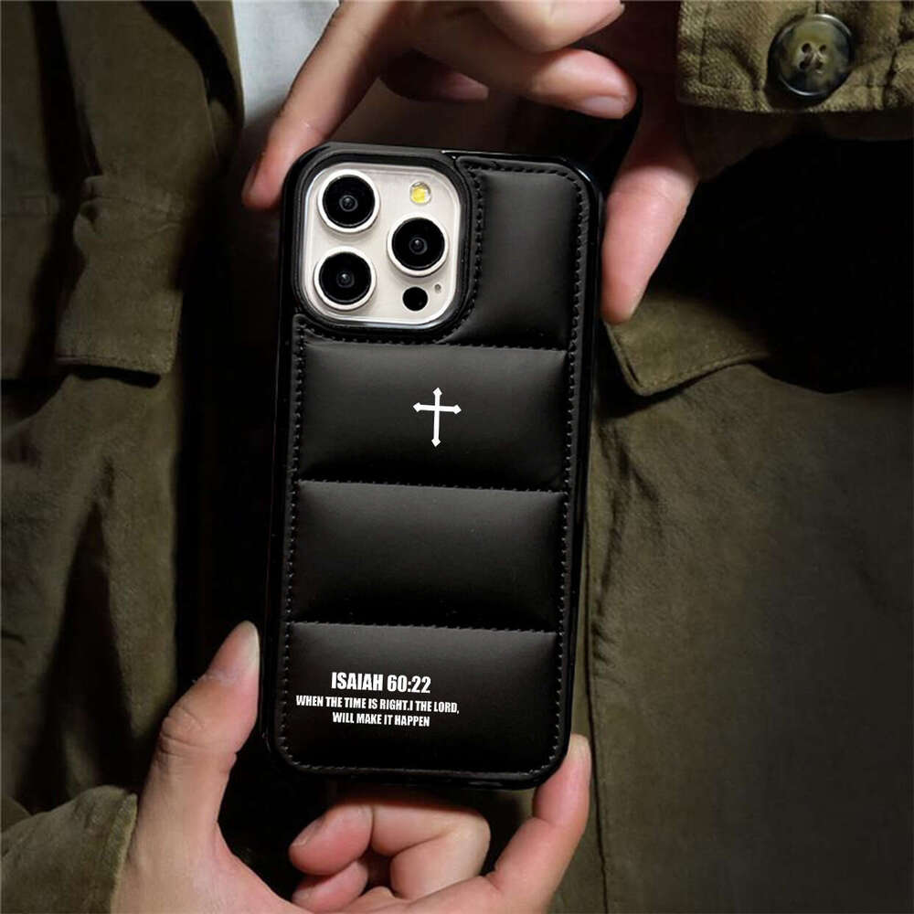 Phone Case for iPhone 17 Pro Max Trendy Cross Cotton-Padded Leather Down Jacket Apple 13 Pro Max Phone Case Cross-Border Trade iPhone 17 PM
