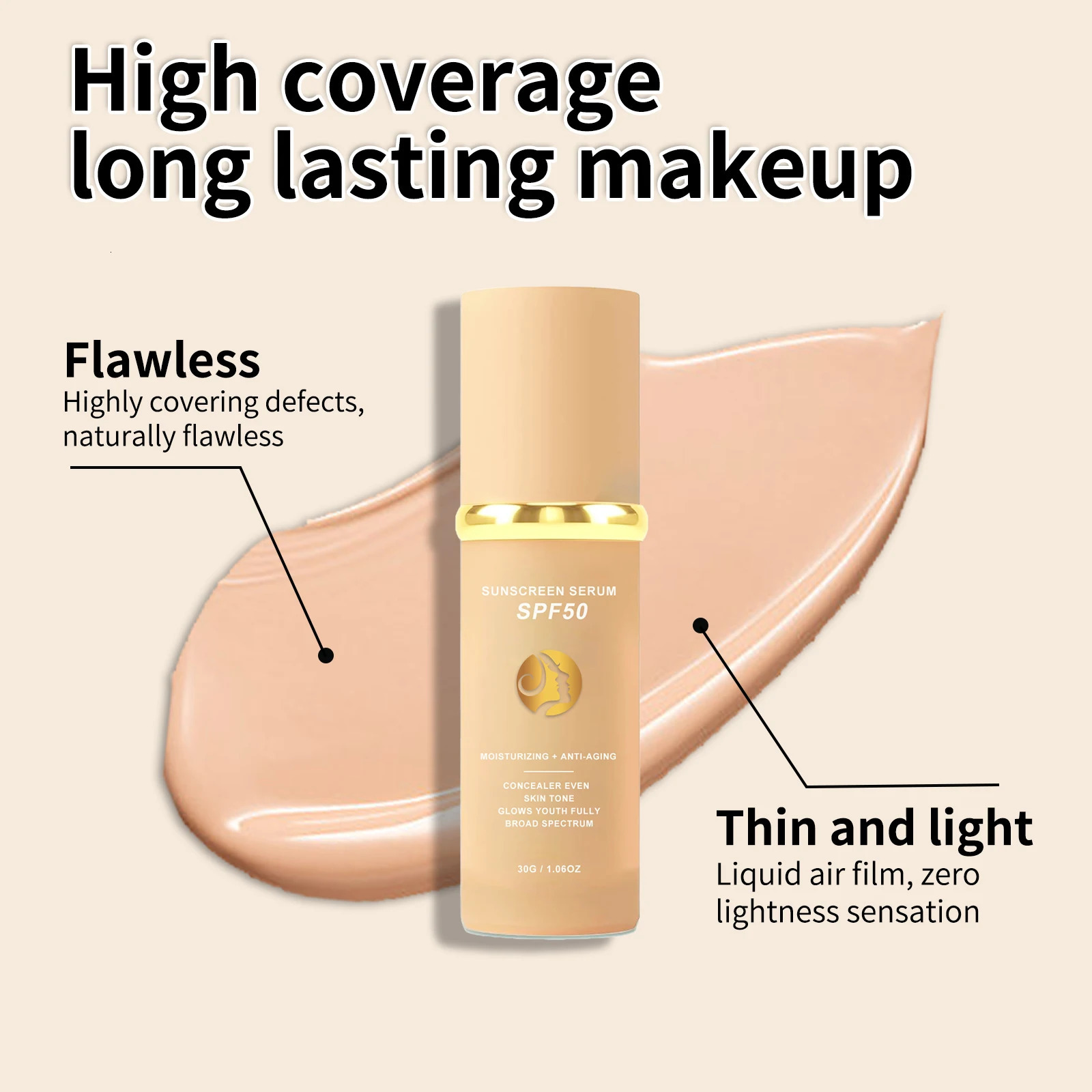 4 in 1 Liquid Foundation Makeup High Full Coverage Concealer Oil-control SPF50 Long Lasting Waterproof Face Foundation Make Up 260104