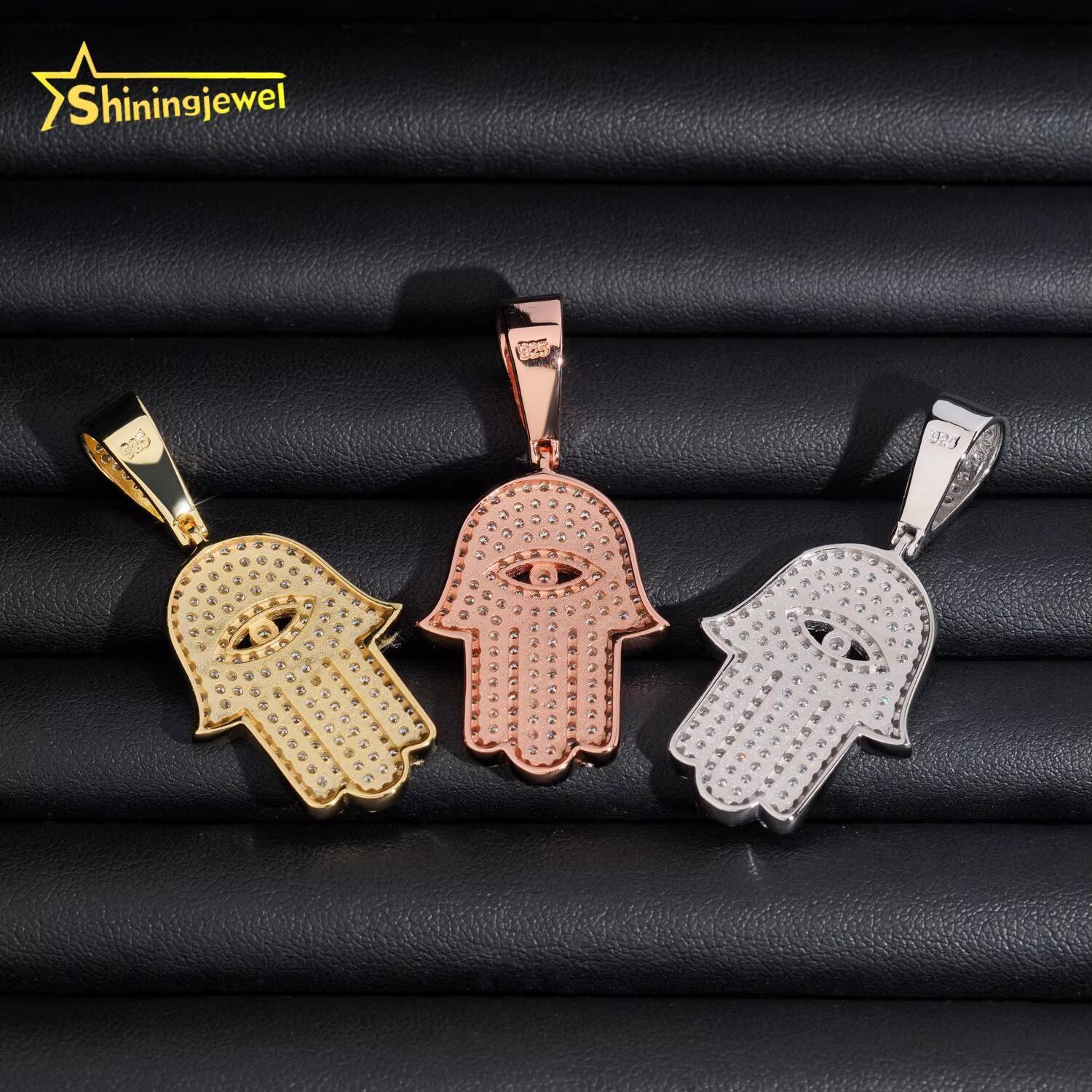 Worldwide Shipping Hip Hop Pendant Charms 925 Sterling Silver Moissanite Hamsa Pendant Custom VVS Moissanite Pendant Men