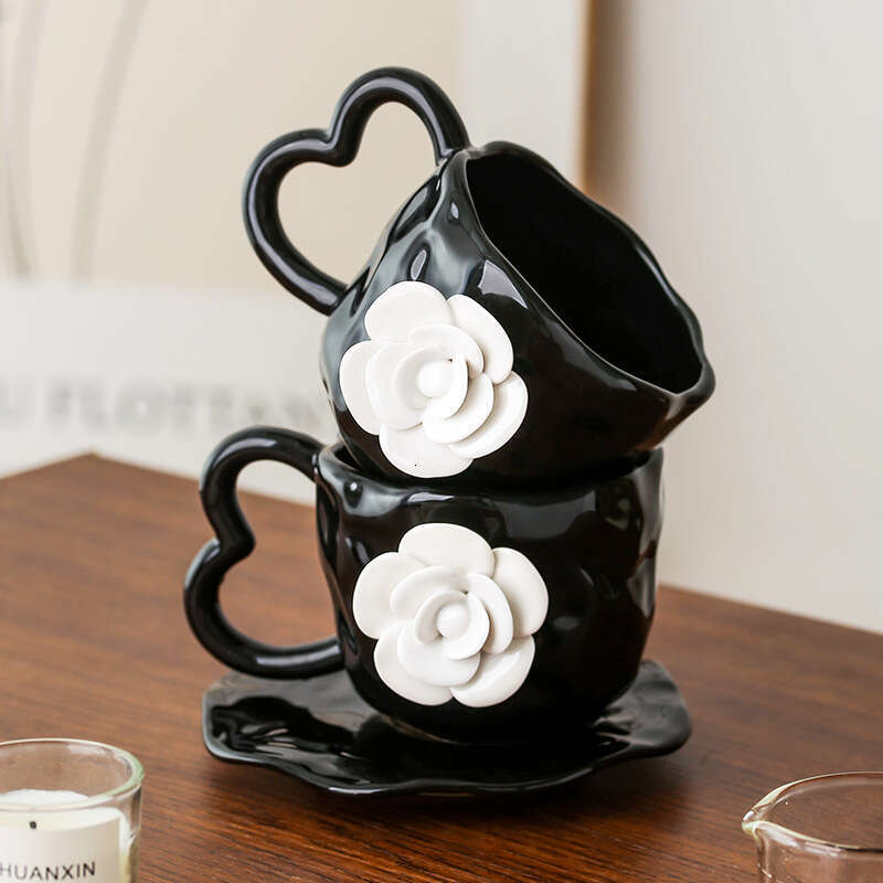 Handmade Ceramic Creative High-Value and Saucer Ins Style Cup Niche Coffee Flower Retro Mug