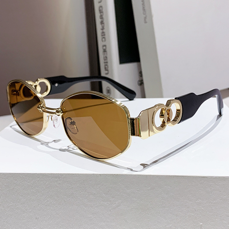 New Designer Sunglasses Metal Women's Oval Sunglasses Luxury Glasses Personalized Trend Driven Sunglasses Women's Small Frame Sunshade Glass