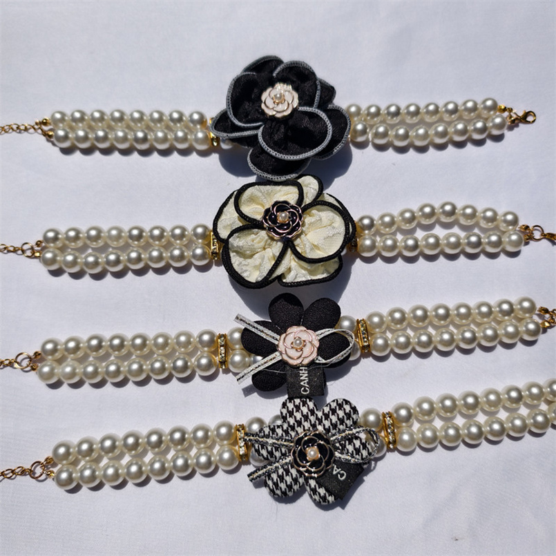Elegant Small Breed Dog Collar - Floral Bow & Pearl Pendant for Cats Dog Necklace Cat Pearls Collar Girls Dog Accessory