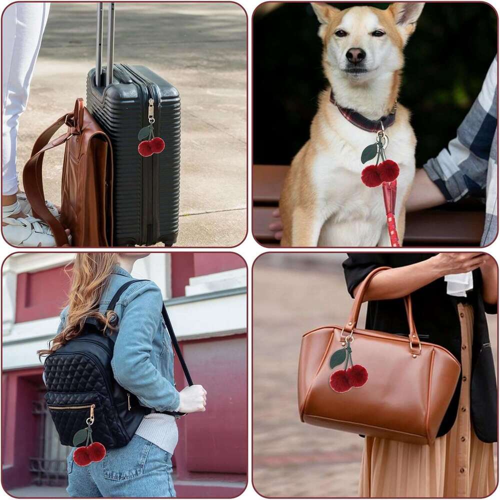 Pom Cute Keychain Fluffy Accessories Cherry Purse Charms Car Bag Charm Handbags Pendant
