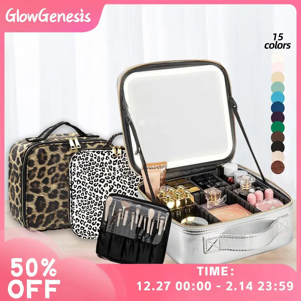 LED Lighted Makeup Bag with Mirror 3-Color LED Lighted Makeup Case with Adjustable Dividers Travel Bag Bag with Mirror 260112ww - view 7