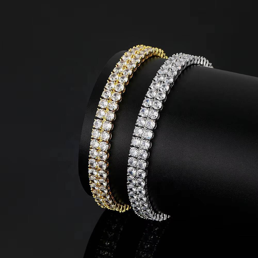 OUGEPHELI 2 Rows Cubic Zirconia Gold Plated Brass Pulseira Brazalete Bracciale Bracelet Choker Necklace Tennis Chain