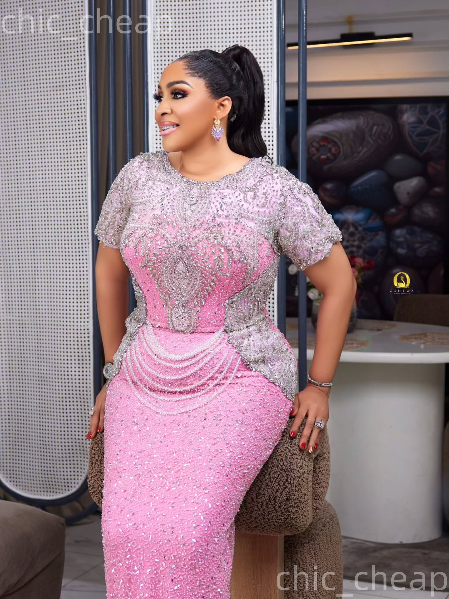 Aso Ebi Nigerian Pink Sheath Prom Dresses 2026 Beaded Crystals Sequined Evening Formal Party Second Birthday Engagement Gowns Dress For Special Occasi