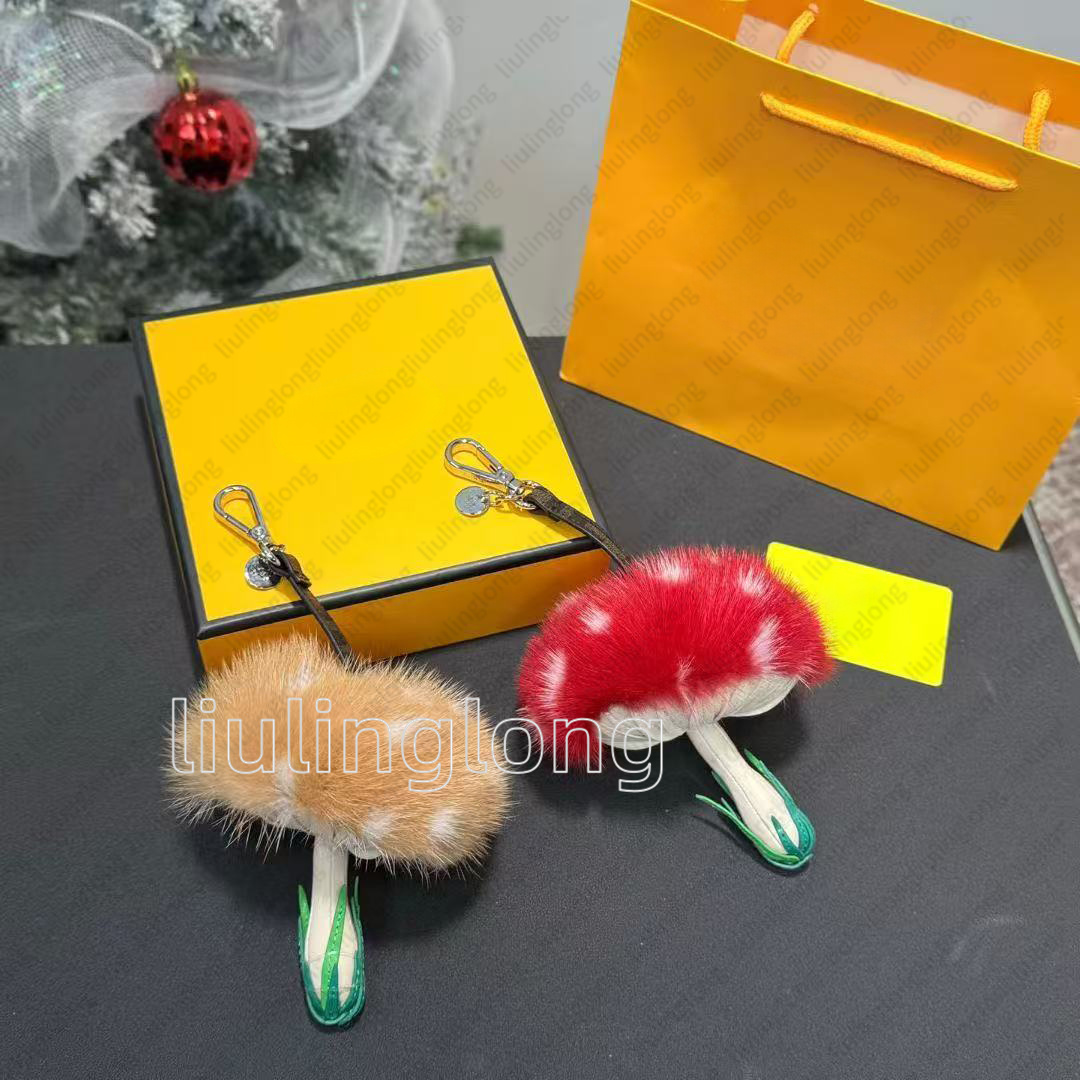 mushroom Cute Real Rex Rabbit Fur Simba Lion Bag Car Key Charm Metal Ring Ornaments Designer keychain fashionable keychain