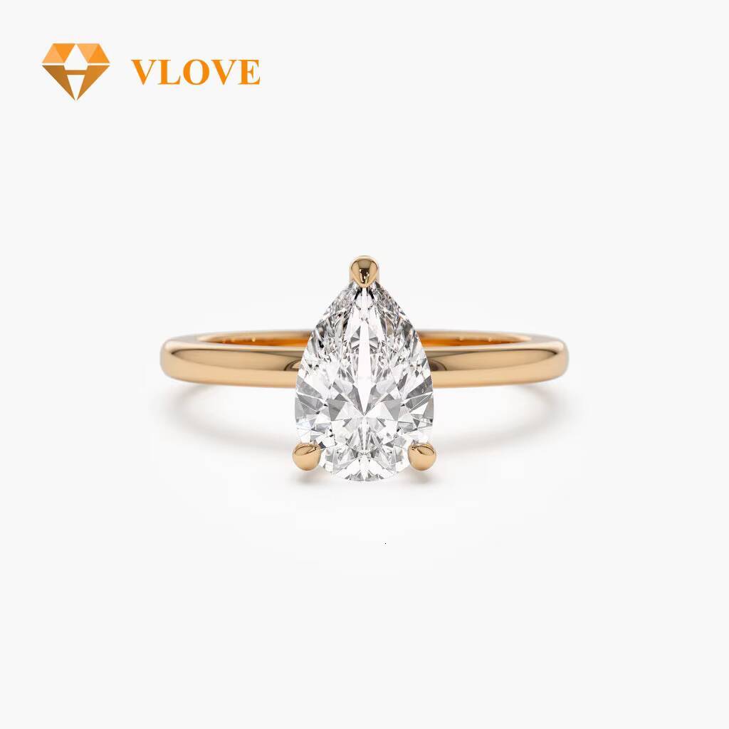 VLOVE Finest Quality Jewelry Wedding Bands 14k 1ct Pear Shaped Lab Grown Diamond Engagement Ring