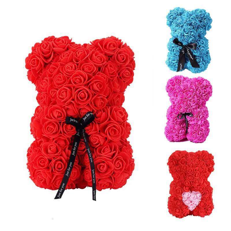 24cm Valentines Day Gift Flower Bear Rose Artificial Decoration Foam Flowers Christmas Gifts for Girl Women W260114