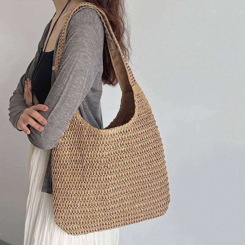 Fashion Rattan Women Shoulder Woven Female Handbags Large Capacity Summer Beach Straw Bags Casual Tote Purses