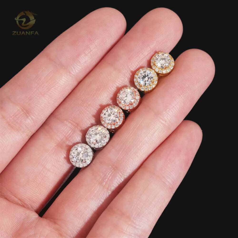 Hot Sale Popular VVS Diamond Halo Design 50mm Center Stone Moissanite Silver Stud Earrings