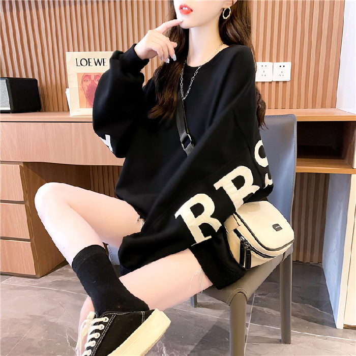 2026 New Arrival Women's Spring & Autumn Lazy-Style Crew Neck Sweatshirt, Korean-Style Versatile Cartoon Printed Long-Sleeve Top