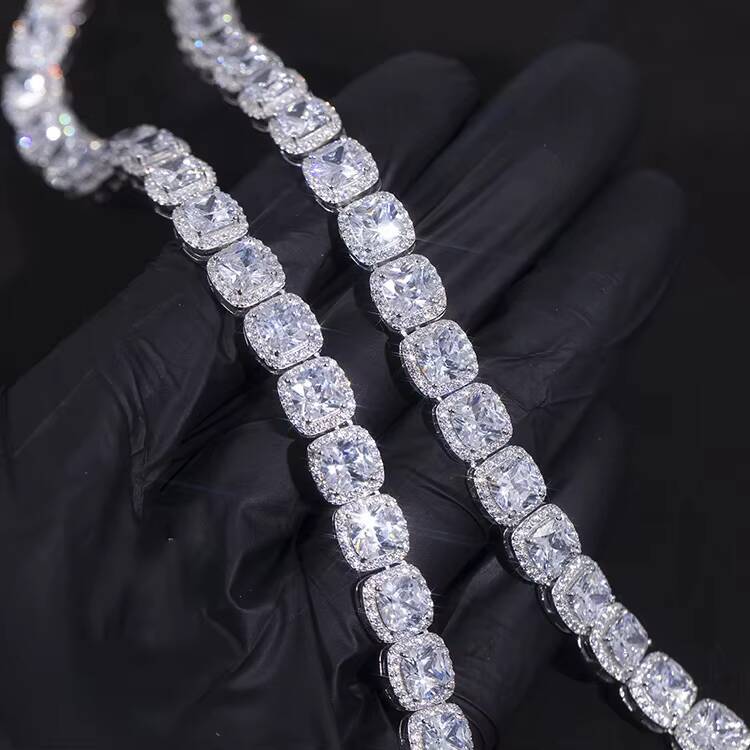 Yu Ying 925 Sterling Silver Mens Hip Hop Cuban Link Chain Necklace 12mm 8mm Moissanite Diamond Iced Pig Nose Style